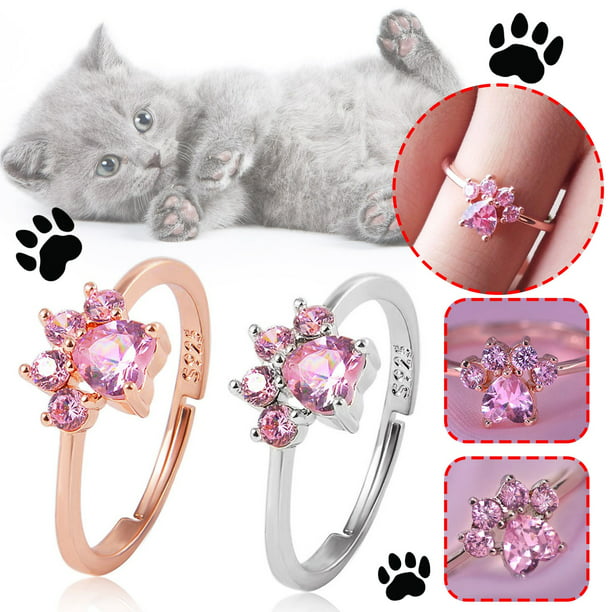 Elegant Women Jewelry 925 Silver Plated Cute Cat's Paw Open Rings Adjustable